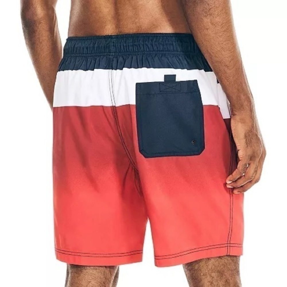 Nautica Men's Colorblocked Quick-Dry 18" Board Shorts in Navy/White/Red Size S - Picture 5 of 7